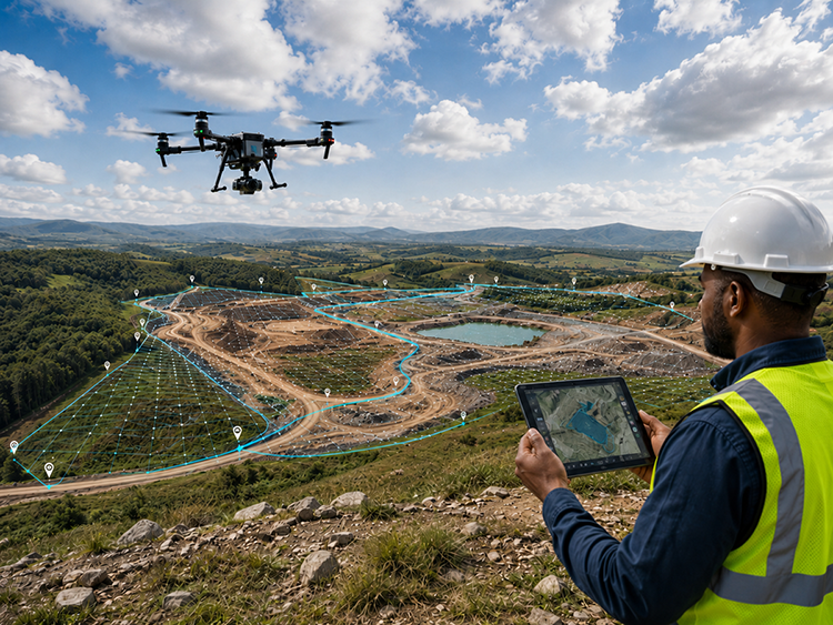 Topographic terrain map and land survey data visualization for infrastructure planning